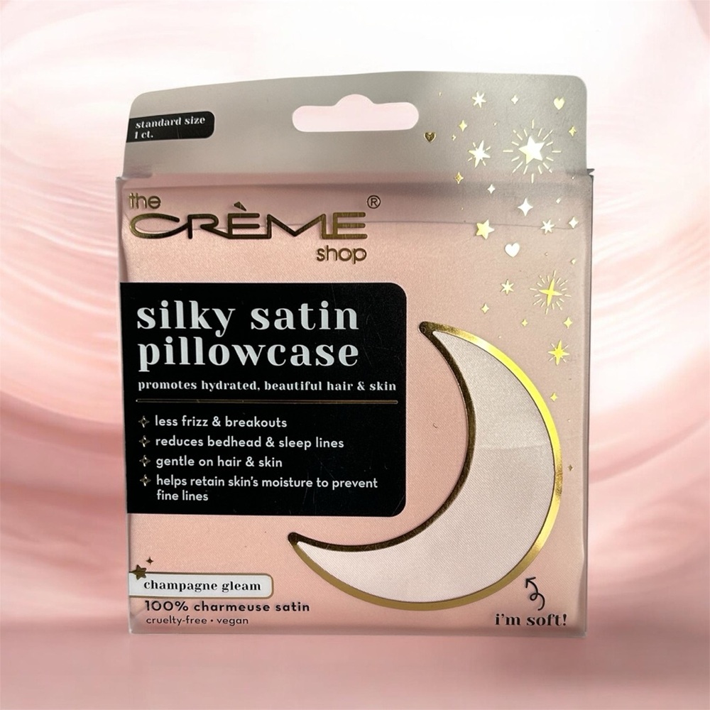 The Crème Shop Silky Satin Pillowcase - Champagne Gleam Standard Size New!